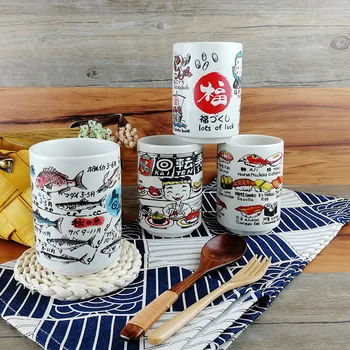 Japon Tırnak Tarzı Seramik Kupalar Çay Şarap Suşi Aşkına Fincan Komik Kyoto Samurai Balık Desen Aile Restoran Dekor seyahat hediyesi