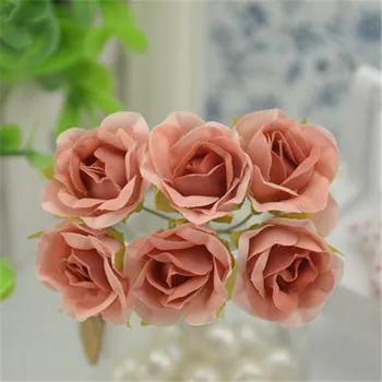 6 adet/grup Mini Ipek Yapay Degrade Gül Çiçek düğün buketi Dekorasyon DIY Scrapbooking Sahte Çiçekler Çelenk Malzemeleri
