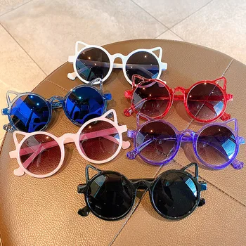 Moda Çocuk Güneş Gözlüğü UV400 Göz Koruma Gözlük Kedi Kulak Şekilli Sevimli Karikatür Güneş Gözlük Kız Erkek Açık Seyahat Gözlük