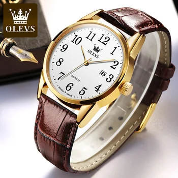 OLEVS quartz saat Erkekler İçin 30M Su Geçirmez saat GMT Premium Saatler erkek Spor Deri Kayış Erkekler Wristwtach reloj de hombre