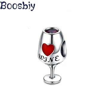 Boosbiy 2 adet cam kırmızı şarap şişesi Charm Gümüş Kaplama Boncuk Fit Orijinal Marka Bilezikler Kolye Kadınlar İçin DIY Takı Yapımı