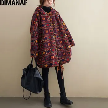 DIMANAF Sonbahar Kış Kadın Giyim Ceket Mont Kalın Kaşmir Parka Sıcak Akın Bayan Giyim Boy Gevşek Fermuar Kapşonlu