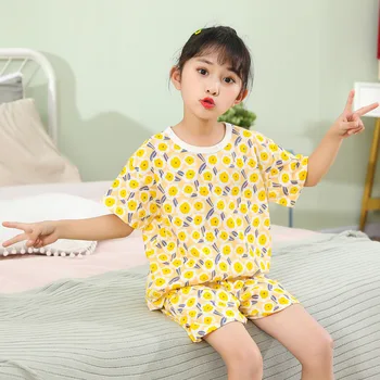 2 4 8 10 Yıl Bebek Kız Pijama Yaz Pamuk Pijama Takım Elbise Pembe Çilek Baskı Pijama Çocuk Çocuk Pijama Kız Giyim