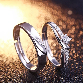 Moda Yüzük Düğün Çift Yüzük 100 % Saf 925 Ayar Gümüş Yüzük Zirkon Sevgilisi Yıldönümü Yüzük Takı Aksesuarları