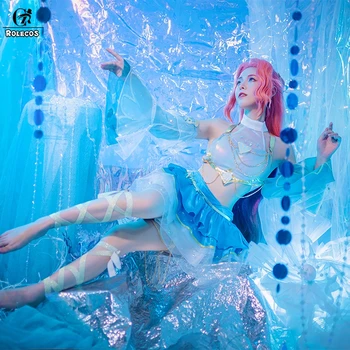 ROLECOS Prestij Okyanus Şarkı Seraphine Cosplay Kostüm Mayo LOL Seraphine Kostüm Seksi Kadın Mayo Cadılar Bayramı Kıyafet
