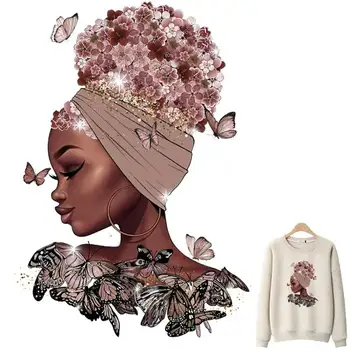 Kelebek Başörtüsü Siyah Kız Demir-On Transferler İçin Giyim DIY Yıkanabilir T-Shirt Termo Yapışkanlı Yamalar Moda Bayan Çıkartmalar
