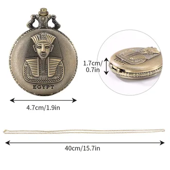 Ünlü Mısır Firavun Kabartma Bronz Kolye cep saati Kuvars Hareketi Beyaz Kadran Tam Avcısı Zincir Kolye Antika Saat 1