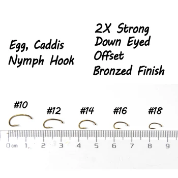 Bimoo Premium 25 adet Yumurta Caddis Ofset Fly Bağlama Kancası 2X Güçlü Keskin Nymph Kanca Sinek Balıkçılık Kanca Boyutu # 10 12 14 16 18 Bronz 1