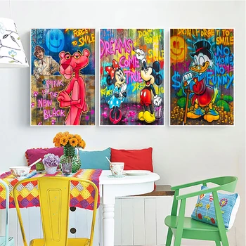 Disney Karikatür Dekoratif Poster Mickey Minnie Graffiti Tuval Boyama Çocuk Odası Duvar sanatsal fresk Modern Ev Dekor için Estetik 1