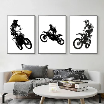 Siyah ve Beyaz Motosiklet Racer Modern Sanat Boyama Motocross Binici Posteri Tuval Sanat Baskılar Çocuk Odası Ev Duvar Sanatı Dekorasyon 1