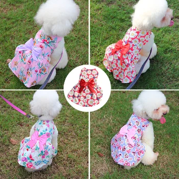 Yaz Baskılı Pet Köpek Pamuk Elbise Sevimli Prenses Etekler Pet Elbise Küçük Orta Köpekler İçin Etek Köpek Gelinlik York Giysileri 1