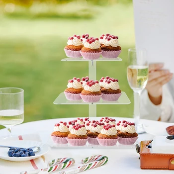 3 Katmanlı Kare Akrilik Cupcake Standı Şeffaf Kek sergileme rafı Çıkarılabilir Montaj Düğün Doğum Günü Partisi Deco Tatlı Tutucu 1