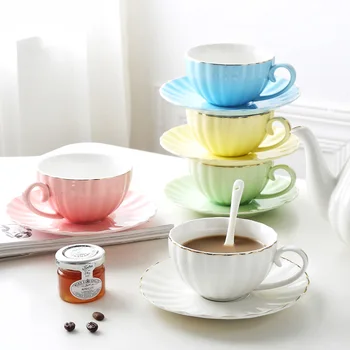 MUZITY Seramik Kahve Fincanı Tabaklar Kaşık Kemik çin çayı fincan seti Dekorasyon Sıvı Altın Kahve fincan ve çay tabağı 1