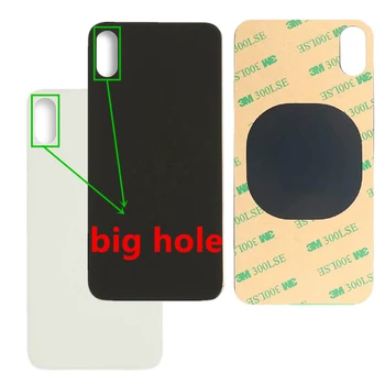 Büyük Delik iPhone X İçin Arka Cam Panel pil Kapağı Arka Kapı Konut Case Yedek Parçalar 3M Bant İle LOGO İle Onarım Bölümü 2