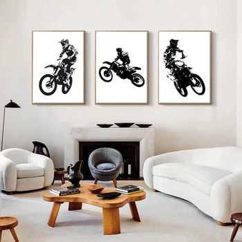 Siyah ve Beyaz Motosiklet Racer Modern Sanat Boyama Motocross Binici Posteri Tuval Sanat Baskılar Çocuk Odası Ev Duvar Sanatı Dekorasyon 2