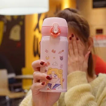 Kawaii Sailor Moon termos şişe Sevimli Sıcak Su Şişesi Karikatür Paslanmaz Çelik noel hediyesi Fincan Taşınabilir Sızdırmaz termos Bardak 2