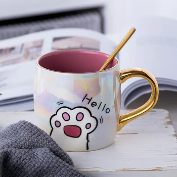 Karikatür Seramik Kedi kapaklı kupa ve Kaşık Kahve Süt Kupalar Sevimli Yaratıcı Kahvaltı Fincan sevgililer Günü Düğün doğum günü hediyesi 2