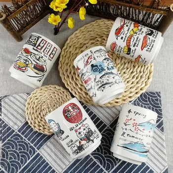 Japon Tırnak Tarzı Seramik Kupalar Çay Şarap Suşi Aşkına Fincan Komik Kyoto Samurai Balık Desen Aile Restoran Dekor seyahat hediyesi 2