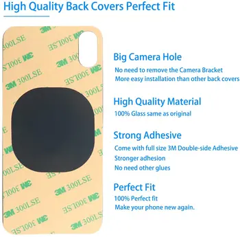Büyük Delik iPhone X İçin Arka Cam Panel pil Kapağı Arka Kapı Konut Case Yedek Parçalar 3M Bant İle LOGO İle Onarım Bölümü 3