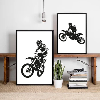 Siyah ve Beyaz Motosiklet Racer Modern Sanat Boyama Motocross Binici Posteri Tuval Sanat Baskılar Çocuk Odası Ev Duvar Sanatı Dekorasyon 3