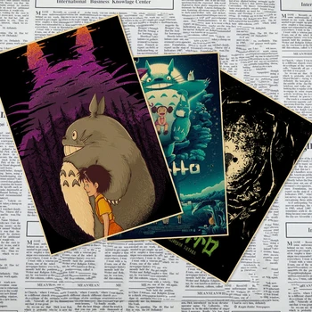 KOMŞUM TOTORO Kraft Kağıt Anime Posteri Boyama Baskı Duvar Resmi Vintage Duvar Aile Çocuk Odası Dekor Resimleri 3