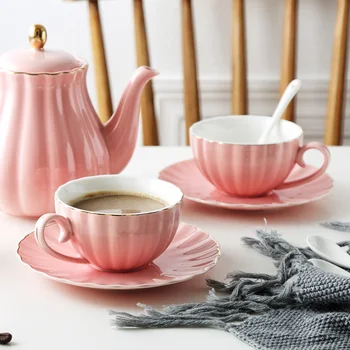 MUZITY Seramik Kahve Fincanı Tabaklar Kaşık Kemik çin çayı fincan seti Dekorasyon Sıvı Altın Kahve fincan ve çay tabağı 3