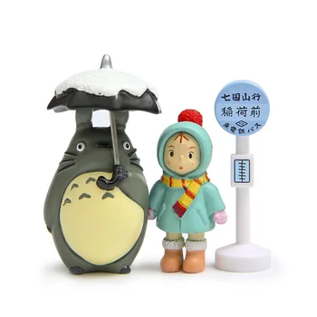 Japonya Tarzı Reçine Hayao Miyazaki Totoro Klasik Otobüs Istasyonu Sahne Totoro Şemsiye Masaüstü Bahçe Saksı Dekorasyon 3