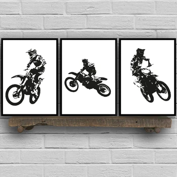 Siyah ve Beyaz Motosiklet Racer Modern Sanat Boyama Motocross Binici Posteri Tuval Sanat Baskılar Çocuk Odası Ev Duvar Sanatı Dekorasyon 4