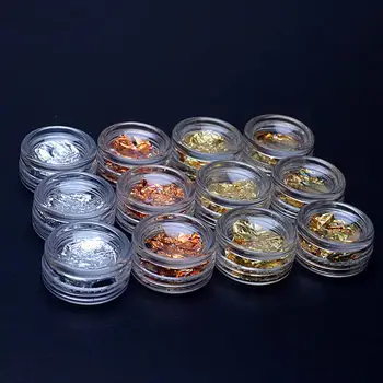 12 Kutu Altın Gümüş Bakır Nail Art Lehçe Glitter Folyo Madeni Pul Çip Çıkartmalar Çıkartmaları FOLYO GEVREĞİ SETİ 12 Plastik Kavanoz Gevreği 4
