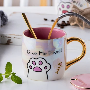 Karikatür Seramik Kedi kapaklı kupa ve Kaşık Kahve Süt Kupalar Sevimli Yaratıcı Kahvaltı Fincan sevgililer Günü Düğün doğum günü hediyesi 4
