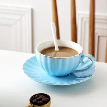 MUZITY Seramik Kahve Fincanı Tabaklar Kaşık Kemik çin çayı fincan seti Dekorasyon Sıvı Altın Kahve fincan ve çay tabağı 4