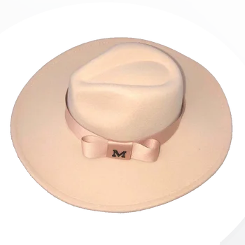 Yeni Fedora kış şapka M logosu şapka üst içbükey dışbükey su damlacıkları 9.5 cm ağız erkekler ve kadınlar keçe caz büyük kırmızı гльпаченская 4