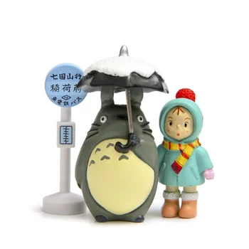 Japonya Tarzı Reçine Hayao Miyazaki Totoro Klasik Otobüs Istasyonu Sahne Totoro Şemsiye Masaüstü Bahçe Saksı Dekorasyon 4