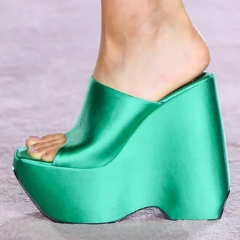 Basit El Yapımı Bayanlar Takozlar Topuklu Sandalet parti ayakkabıları Platformu Strappy Çıplak Yüksek Topuk Burnu açık Kesikler Ayak Bileği moda ayakkabılar 5