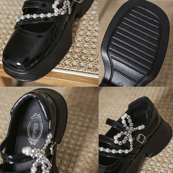 Kadın Pompaları Mary Janes Orta Topuklu Bayanlar 2022 Moda Kauçuk Platformu kadın ayakkabısı Lolita Tasarımcı Lüks Rhinestones Loafer'lar 5