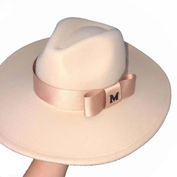 Yeni Fedora kış şapka M logosu şapka üst içbükey dışbükey su damlacıkları 9.5 cm ağız erkekler ve kadınlar keçe caz büyük kırmızı гльпаченская 5