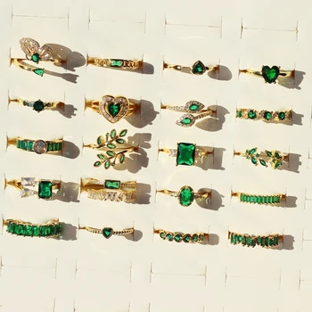 Büyüleyici 18 K Altın Kaplama Vintage Ziecon Yeşil Taş Takı Zarif Yüzükler Kadınlar Için Lüks Rhinestone Düğün Nişan Anel 4